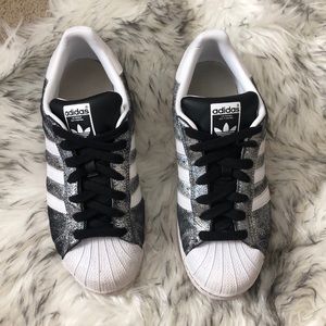 Adidas silver and black sneakers